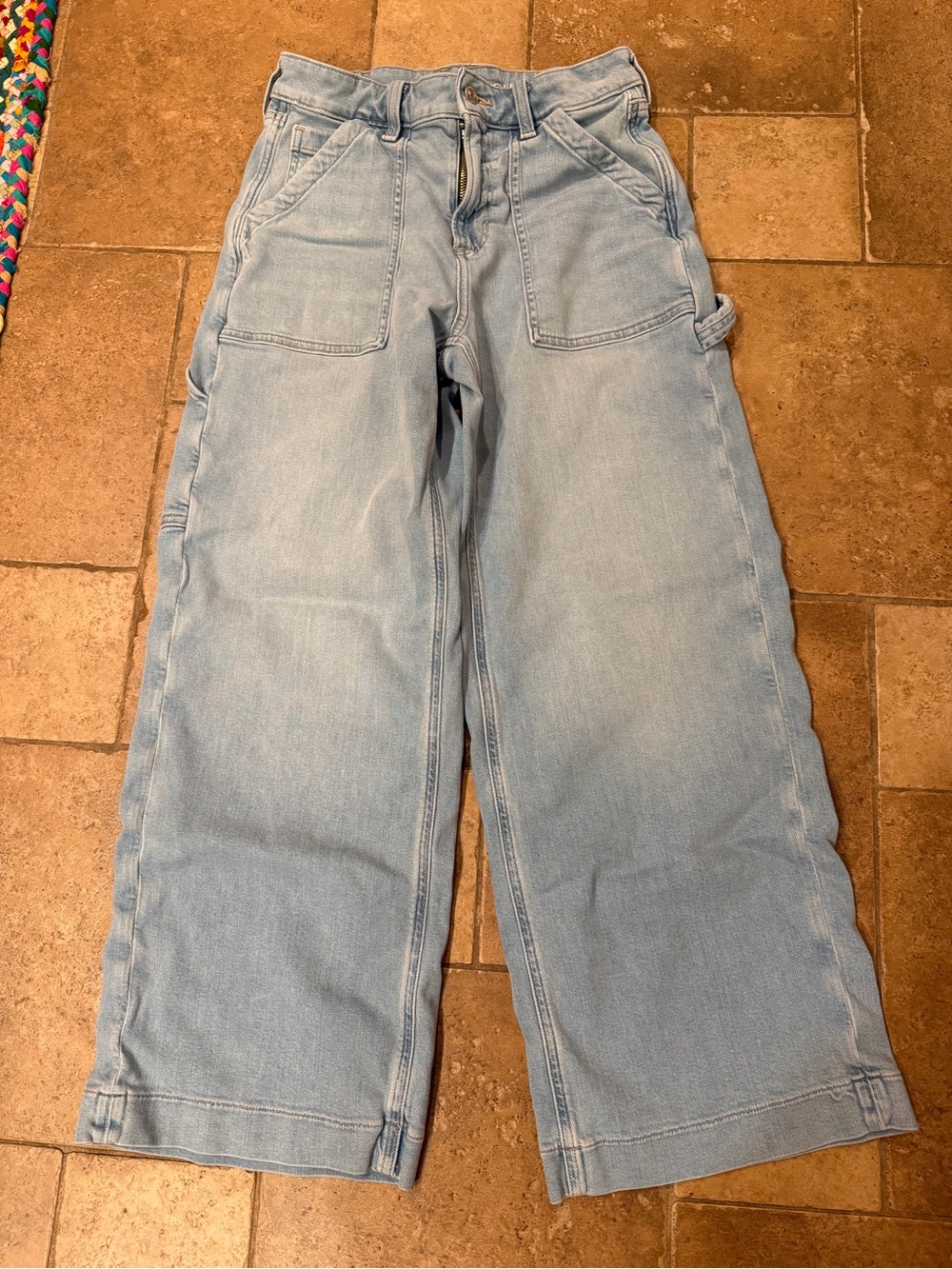 American Eagle Outfitters Light Blue Wide-Leg Utility Jeans